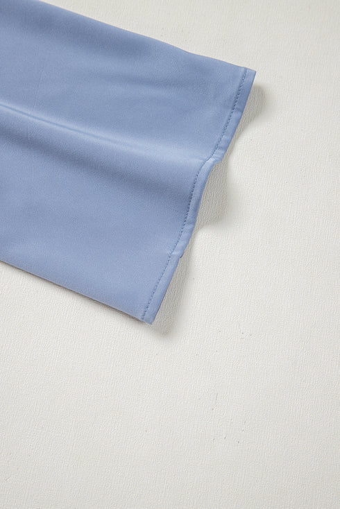Asymmetric Pleated Turtleneck Bell Sleeve Satin Blouse