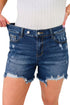 Asymmetric Raw Hem Distressed Whiskery Western Denim Shorts