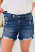 Asymmetric Raw Hem Distressed Whiskery Western Denim Shorts