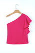Asymmetric Ruffle Sleeve Smooth Satin Finish Elegant Blouse