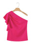 Asymmetric Ruffle Sleeve Smooth Satin Finish Elegant Blouse