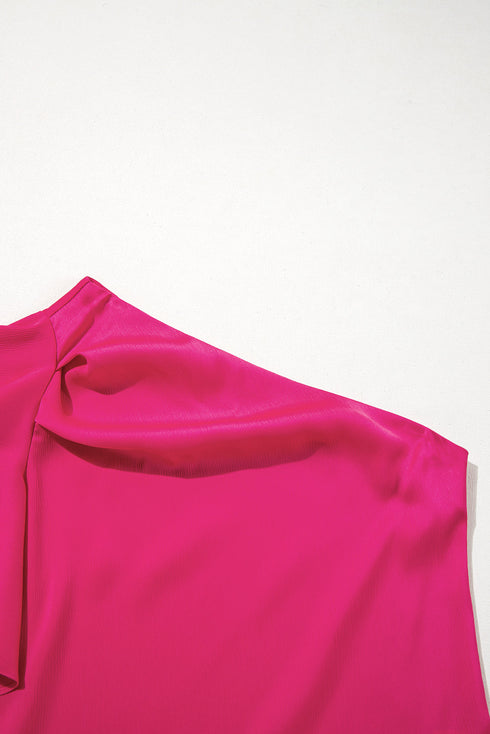 Asymmetric Ruffle Sleeve Smooth Satin Finish Elegant Blouse