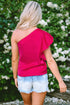 Asymmetric Ruffle Sleeve Smooth Satin Finish Elegant Blouse