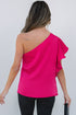 Asymmetric Ruffle Sleeve Smooth Satin Finish Elegant Blouse