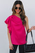 Asymmetric Ruffle Sleeve Smooth Satin Finish Elegant Blouse