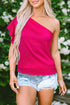 Asymmetric Ruffle Sleeve Smooth Satin Finish Elegant Blouse