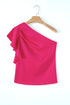 Asymmetric Ruffle Sleeve Smooth Satin Finish Elegant Blouse