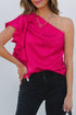 Asymmetric Ruffle Sleeve Smooth Satin Finish Elegant Blouse