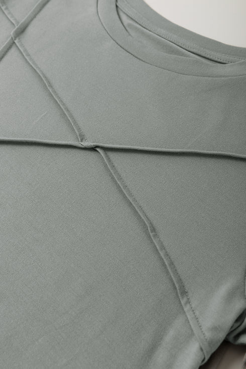 Asymmetric Seam Detail Short Sleeve Knit Top