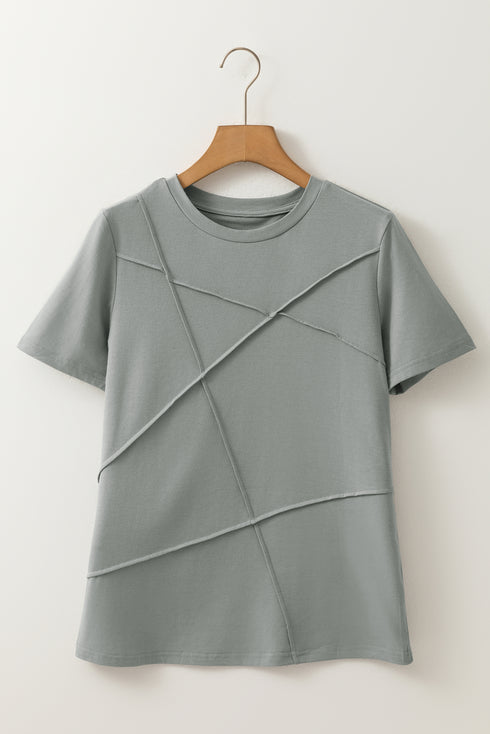 Asymmetric Seam Detail Short Sleeve Knit Top