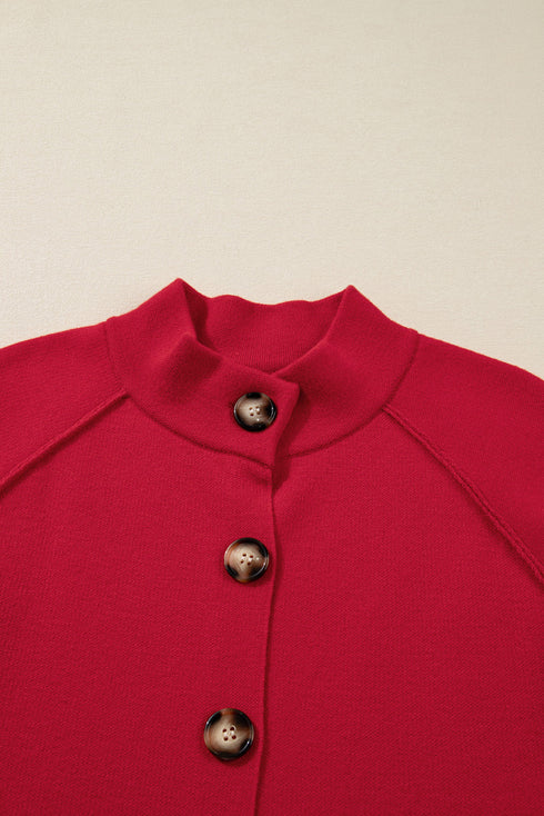 Asymmetrical Button Funnel Neck Pocketed Jacket