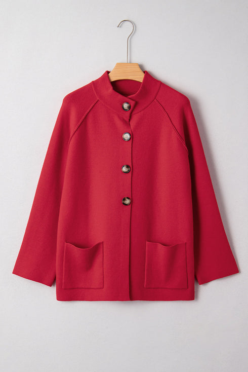 Asymmetrical Button Funnel Neck Pocketed Jacket