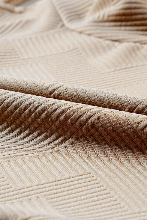 Asymmetrical Button Neck Geometric Textured Knit Pullover