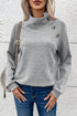 Asymmetrical Button Neck Geometric Textured Knit Pullover