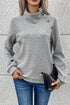 Asymmetrical Button Neck Geometric Textured Knit Pullover