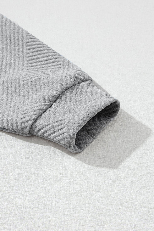 Asymmetrical Button Neck Geometric Textured Knit Pullover