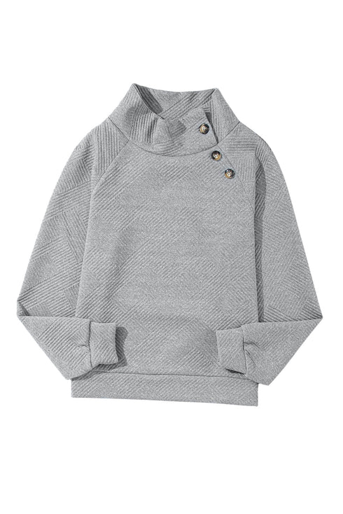 Asymmetrical Button Neck Geometric Textured Knit Pullover