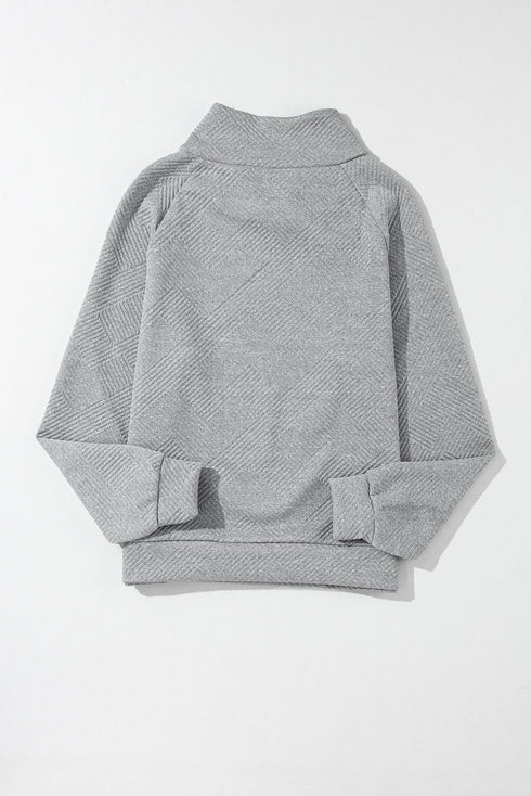 Asymmetrical Button Neck Geometric Textured Knit Pullover