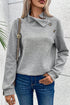 Asymmetrical Button Neck Geometric Textured Knit Pullover