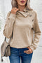Asymmetrical Button Neck Geometric Textured Knit Pullover