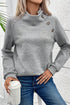 Asymmetrical Button Neck Geometric Textured Knit Pullover