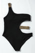 Asymmetrical Chain Detail Textured Cutout One Piece Swimsuit