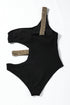 Asymmetrical Chain Detail Textured Cutout One Piece Swimsuit