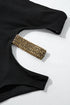 Asymmetrical Chain Detail Textured Cutout One Piece Swimsuit