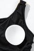 Asymmetrical Chain Detail Textured Cutout One Piece Swimsuit