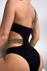 Asymmetrical Chain Detail Textured Cutout One Piece Swimsuit