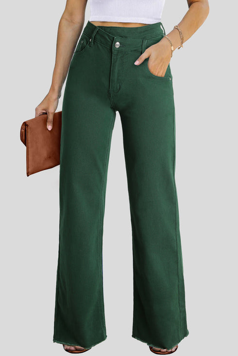 Asymmetrical Crossed Waist Raw Hem Shift Denim Jeans