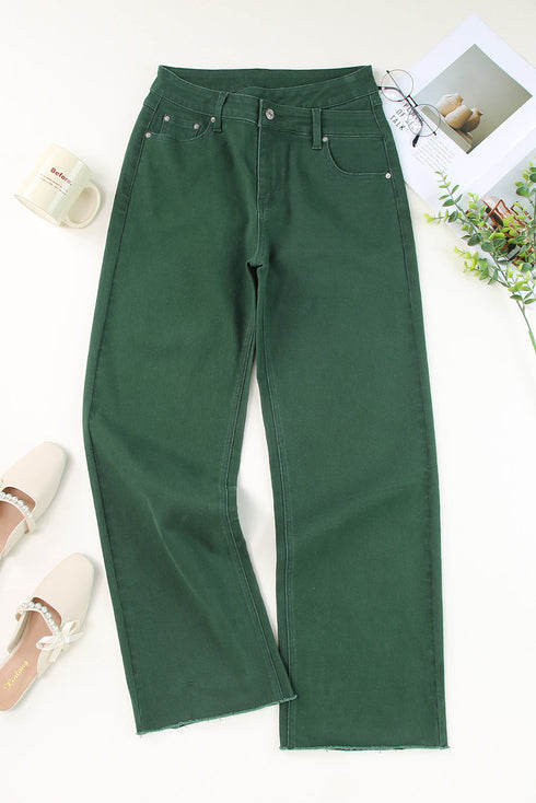 Asymmetrical Crossed Waist Raw Hem Shift Denim Jeans