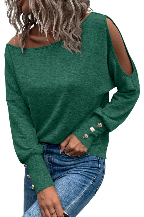 Asymmetrical Cut Out Buttoned Long Sleeve Top