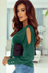 Asymmetrical Cutout Button Accent Long Sleeve Ribbed Knit Top