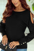 Asymmetrical Cutout Button Accent Long Sleeve Ribbed Knit Top