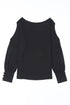 Asymmetrical Cutout Button Accent Long Sleeve Ribbed Knit Top