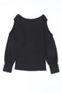 Asymmetrical Cutout Button Accent Long Sleeve Ribbed Knit Top