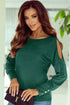 Asymmetrical Cutout Button Accent Long Sleeve Ribbed Knit Top