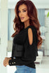 Asymmetrical Cutout Button Accent Long Sleeve Ribbed Knit Top