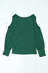 Asymmetrical Cutout Button Accent Long Sleeve Ribbed Knit Top