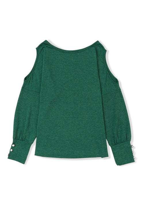 Asymmetrical Cutout Button Accent Long Sleeve Ribbed Knit Top
