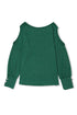 Asymmetrical Cutout Button Accent Long Sleeve Ribbed Knit Top