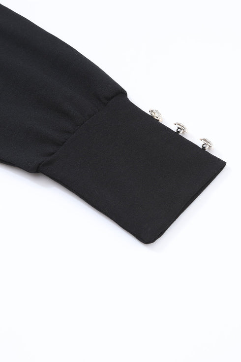 Asymmetrical Cutout Button Accent Long Sleeve Ribbed Knit Top