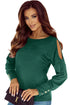 Asymmetrical Cutout Button Accent Long Sleeve Ribbed Knit Top