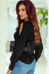 Asymmetrical Cutout Button Accent Long Sleeve Ribbed Knit Top