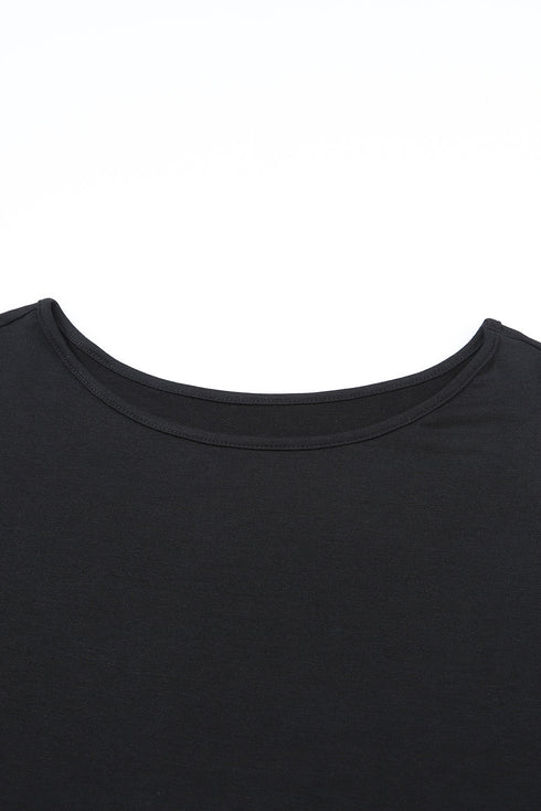 Asymmetrical Cutout Button Accent Long Sleeve Ribbed Knit Top