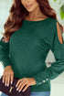 Asymmetrical Cutout Button Accent Long Sleeve Ribbed Knit Top