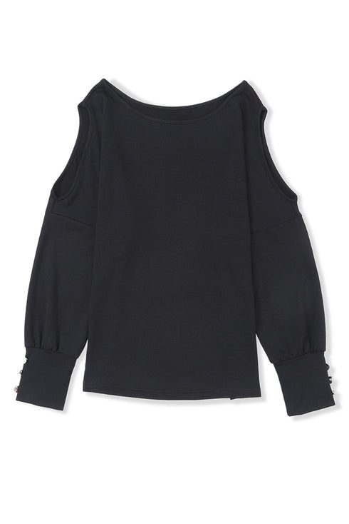 Asymmetrical Cutout Button Accent Long Sleeve Ribbed Knit Top