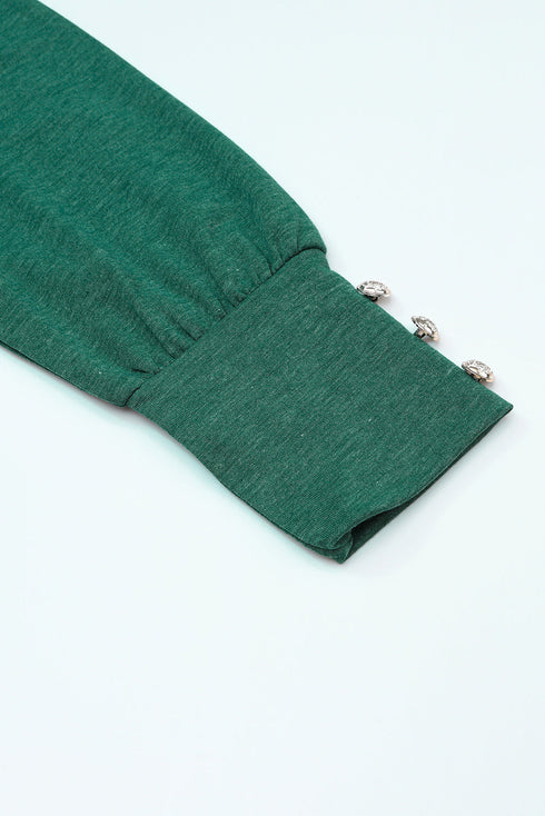 Asymmetrical Cutout Button Accent Long Sleeve Ribbed Knit Top