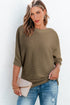 Asymmetrical Ribbed Batwing Short Sleeve Knit Top